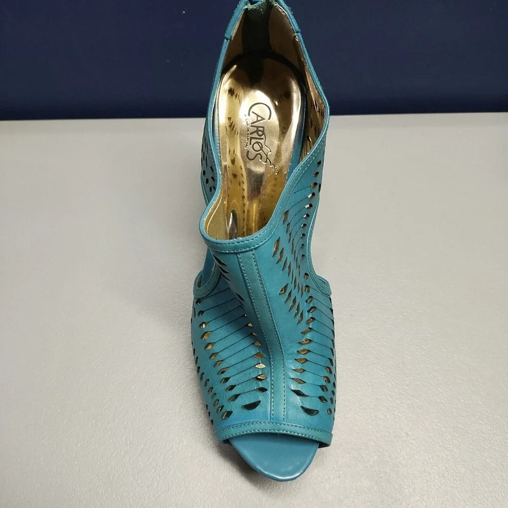 Carlos Santana Joplin Platform Heels Womens 8 Turquoise Leather Cut Out Open Toe